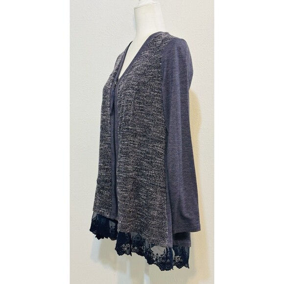 LOGO Lounge by Lori Goldstein Size XS V-Neck Zip Up Sweater Cardigan Lace Hem - Picture 6 of 12